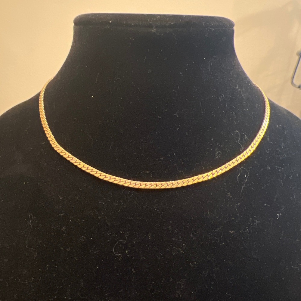 Vtg Avon Gold Tone Flat‎ Curb Chain Necklace 17 Inch 1980s Minimalist Choker